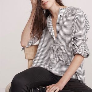 Madewell Market Popover Shirt Malone Plaid Flannel Long Sleeve White Blouse XS